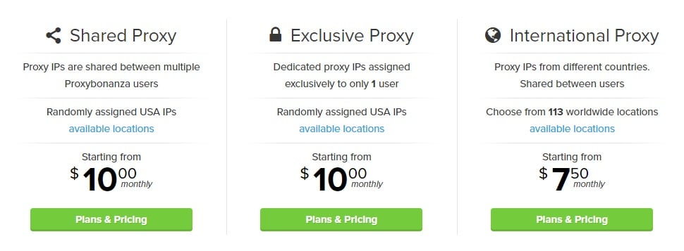Pricing of proxybonanza