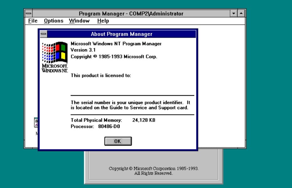 Windows NT 3.1 version
