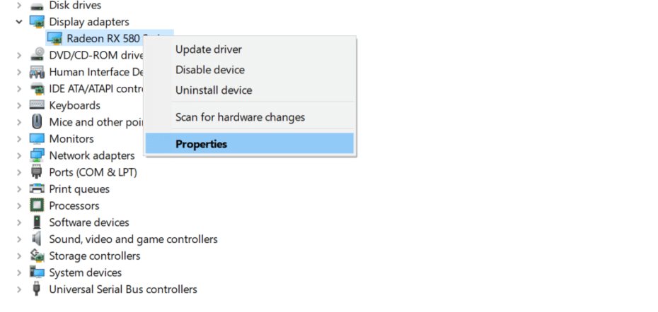 windows device manager driver properties option